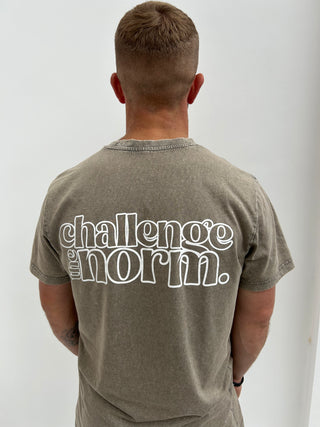 Rear view of Immerse branded acid wash t-shirt